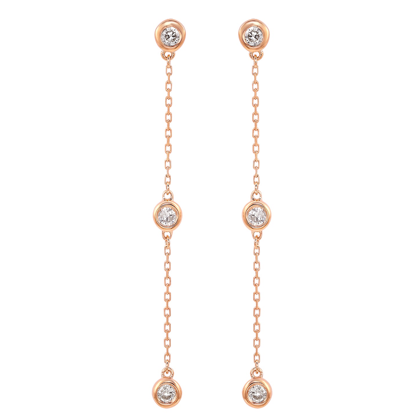 Suzy Levian Rose Gold 4/5 CTTW Diamond Station Dangle Earrings