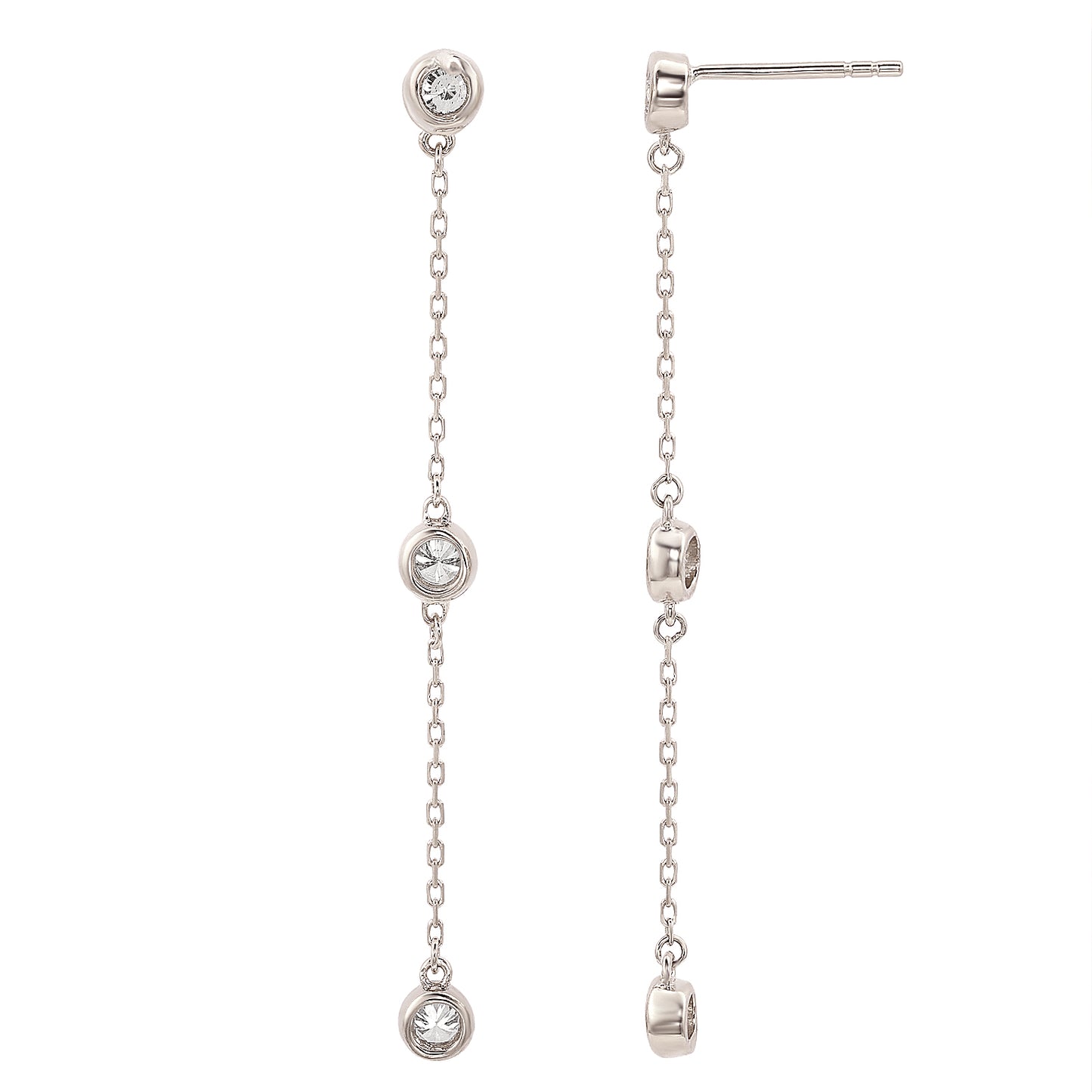 Suzy Levian White Gold 4/5 CTTW Diamond Station Dangle Earrings