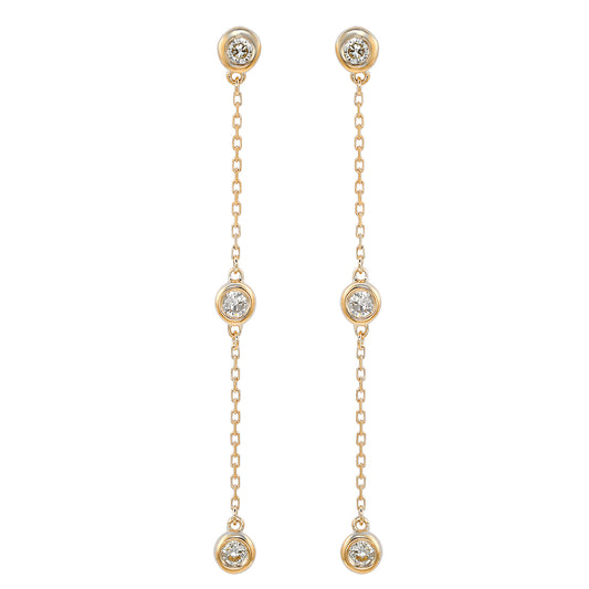 Suzy Levian Yellow Gold 4/5 CTTW Diamond Station Dangle Earrings