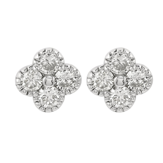 Suzy Levian White Gold 2/5 CTTW Diamond Clover Stud Earrings