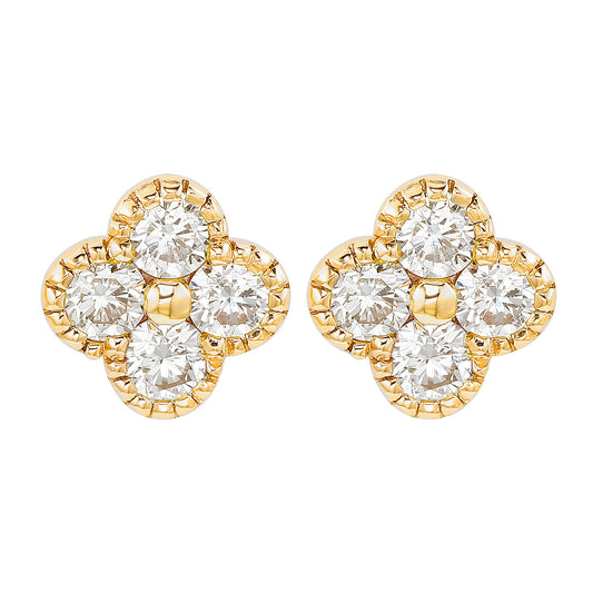 Suzy Levian 14K Yellow Gold 2/5 CTTW Diamond Clover Stud Earrings