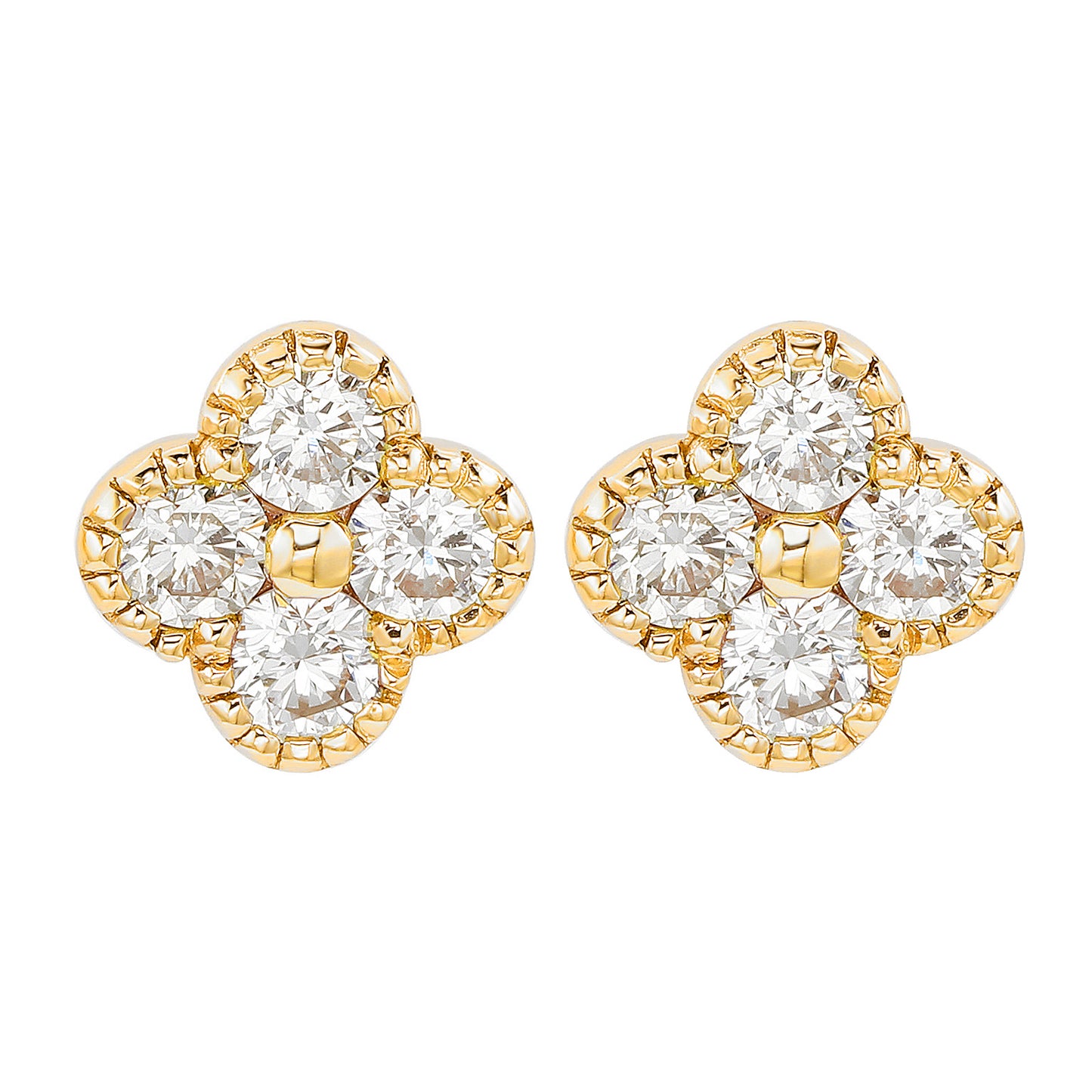 Suzy Levian 14K Yellow Gold 2/5 CTTW Diamond Clover Stud Earrings
