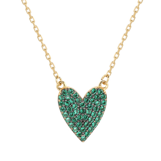 Suzy Levian Green Cubic Zirconia Golden Sterling Silver Heart Necklace