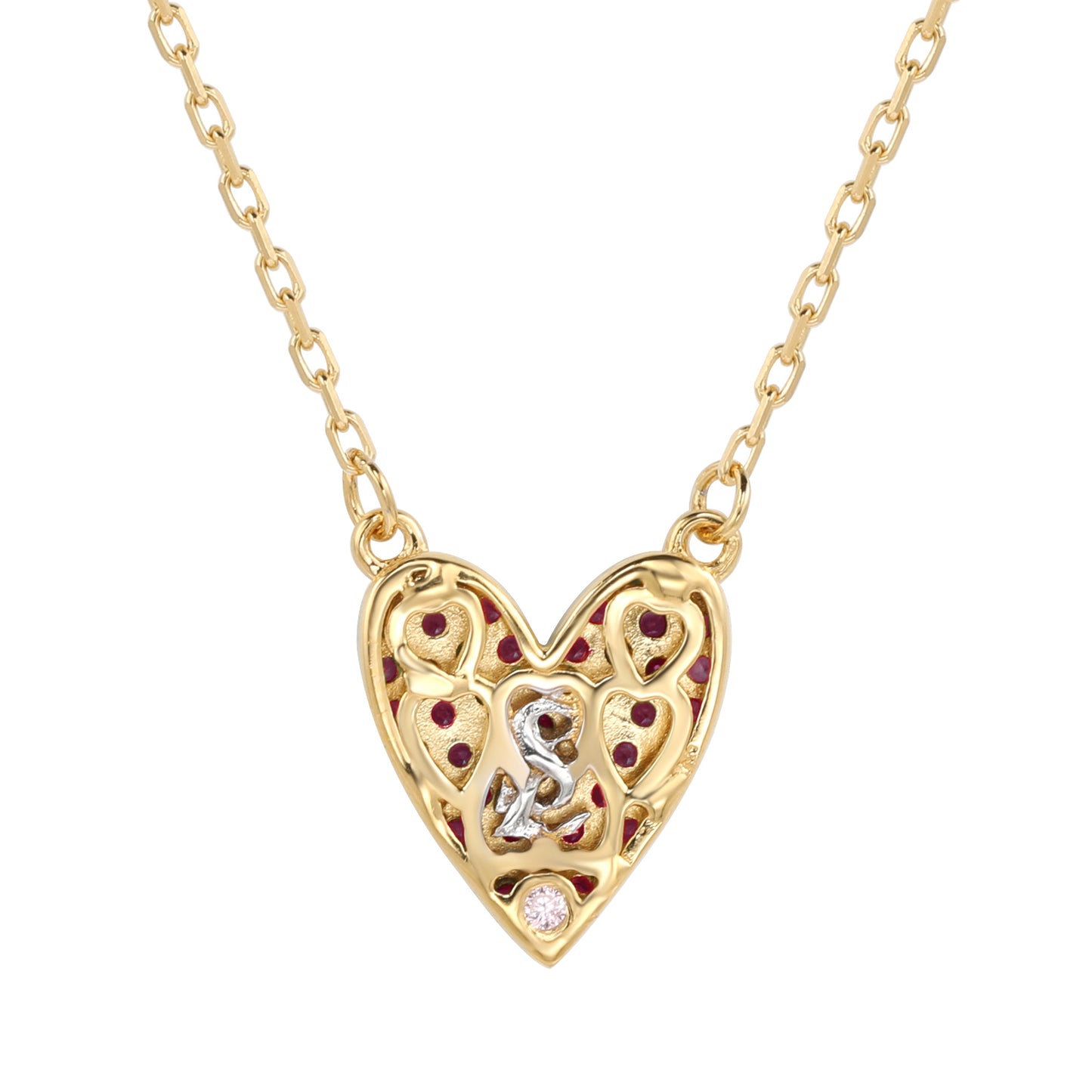 Suzy Levian Red Cubic Zirconia Golden Sterling Silver Heart Necklace