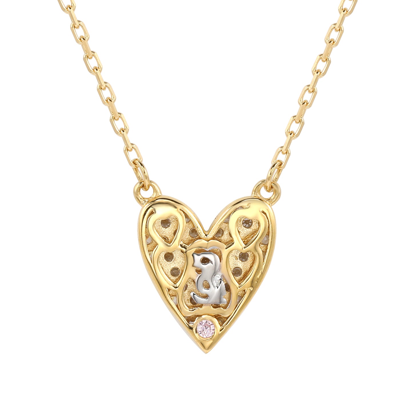 Suzy Levian White Cubic Zirconia Golden Sterling Silver Heart Necklace