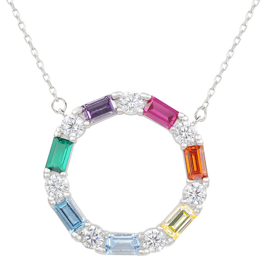 Suzy Levian Sterling Silver Rainbow & White Cubic Zirconia Alternating Circle Eternity Necklace