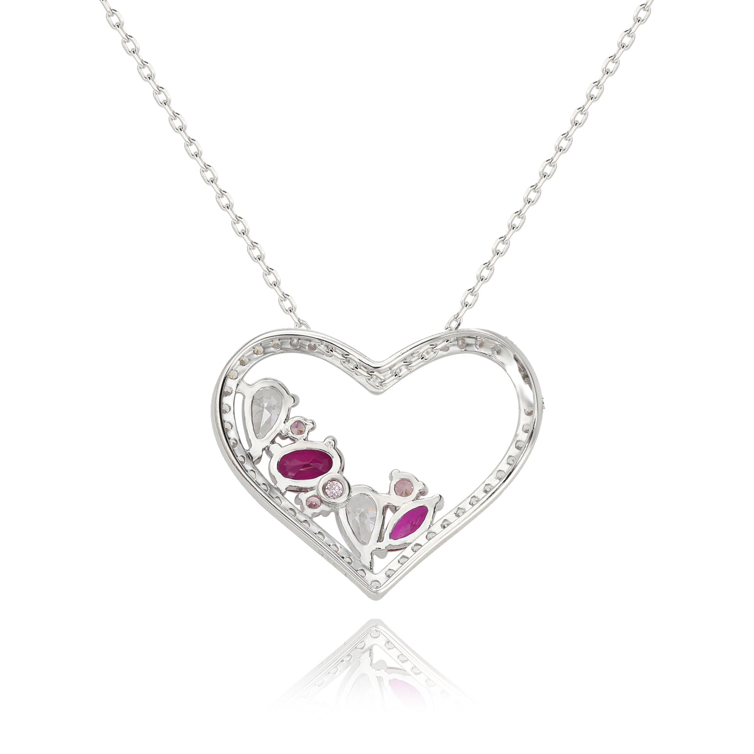 Suzy Levian Sterling Silver Ruby & White Cubic Zirconia Heart