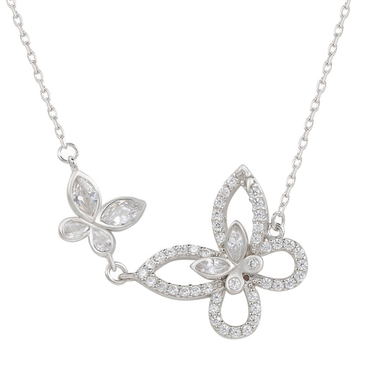 Suzy Levian Sterling Silver Cubic Zirconia Double Butterfly Necklace