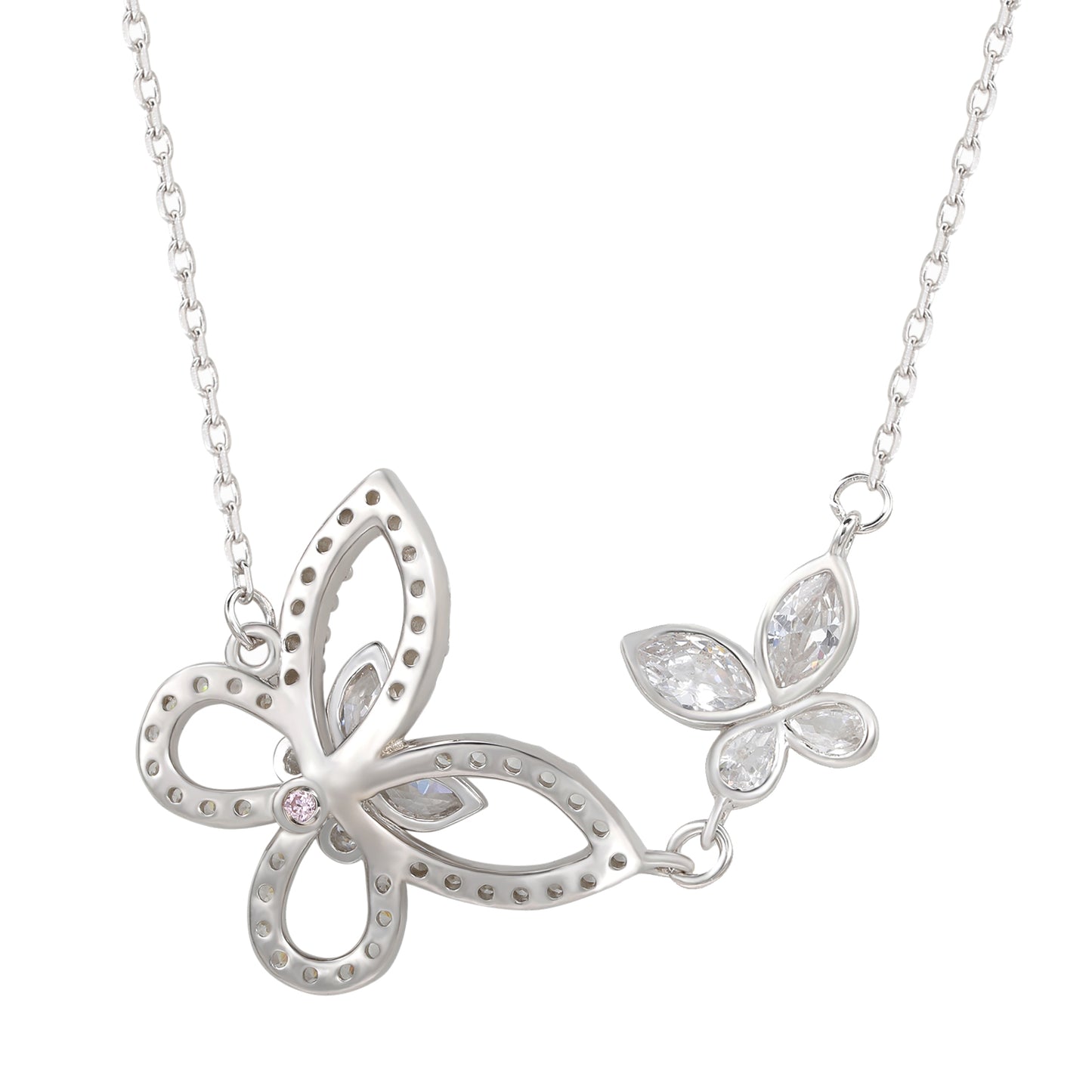 Suzy Levian Sterling Silver Cubic Zirconia Double Butterfly Necklace