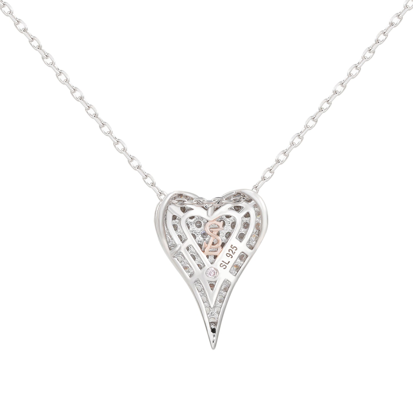 Suzy Levian Sterling Silver Pave Cubic Zirconia Elongated Heart Pendant