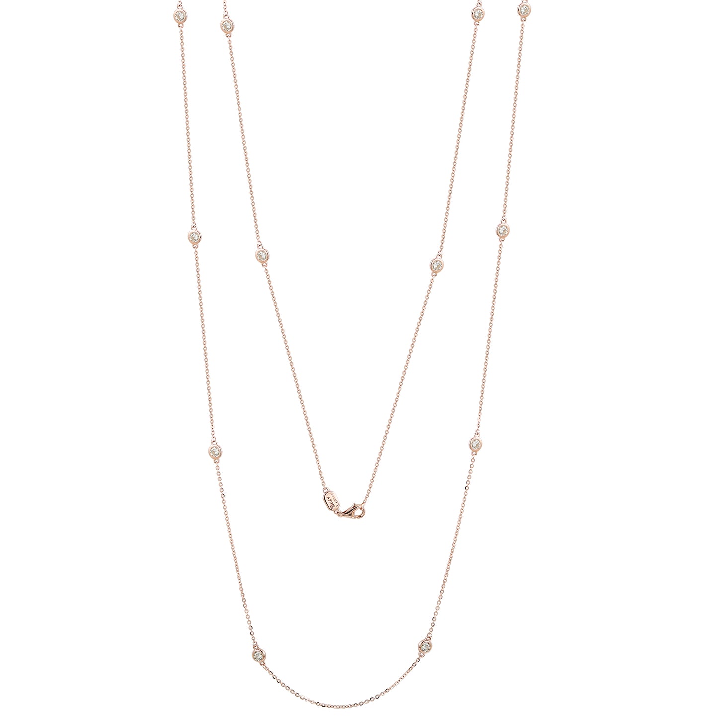 Suzy Levian 14k Rose Gold 1.70 CTTW Bezel Diamond Station Necklace (36 inch)