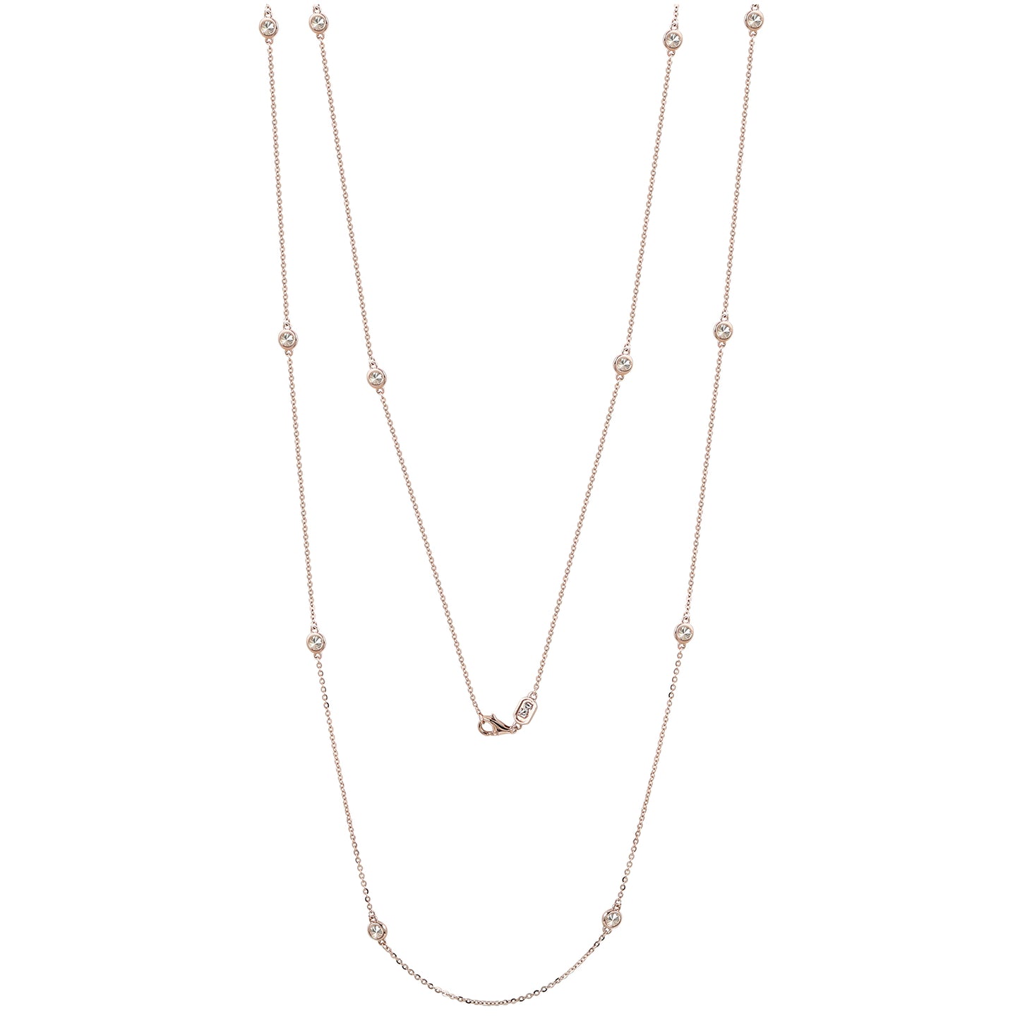 Suzy Levian 14k Rose Gold 1.70 CTTW Bezel Diamond Station Necklace (36 inch)
