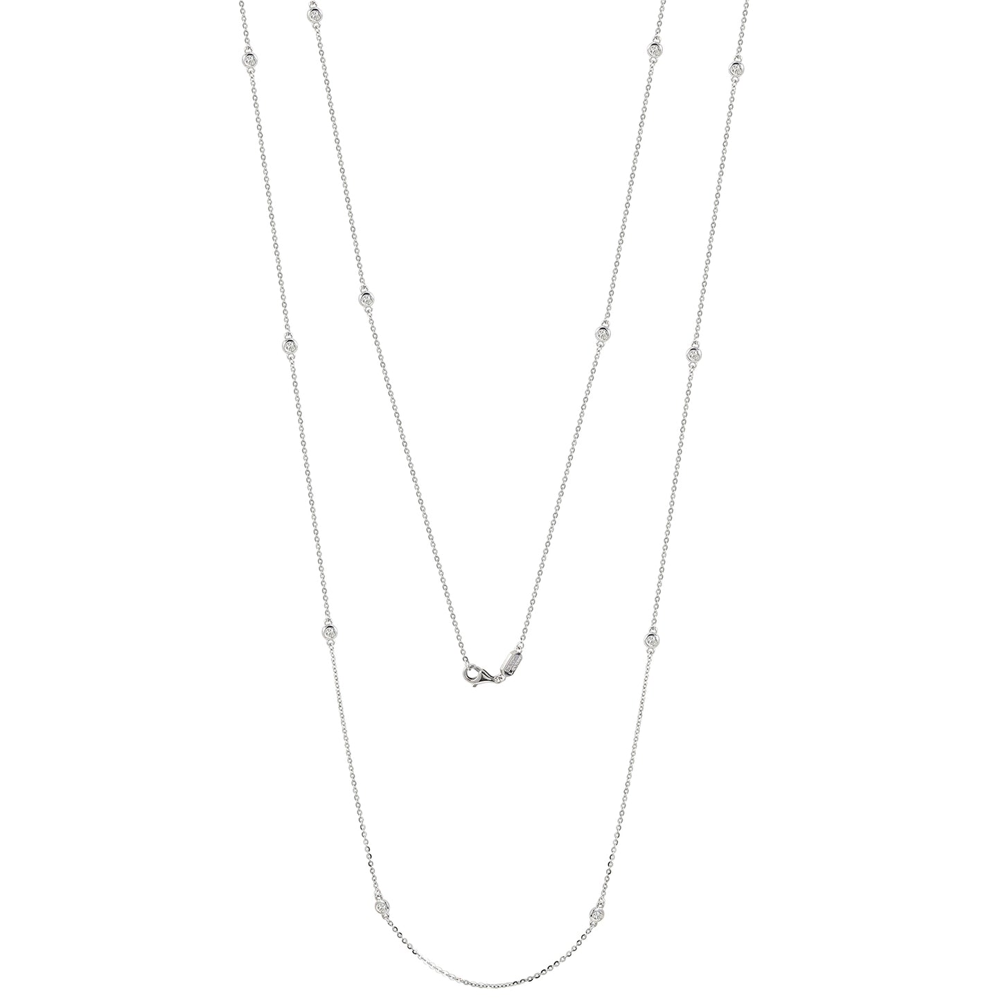 Suzy Levian 14k White Gold 6/10 CTTW Bezel Diamond Station Necklace (36 inch)