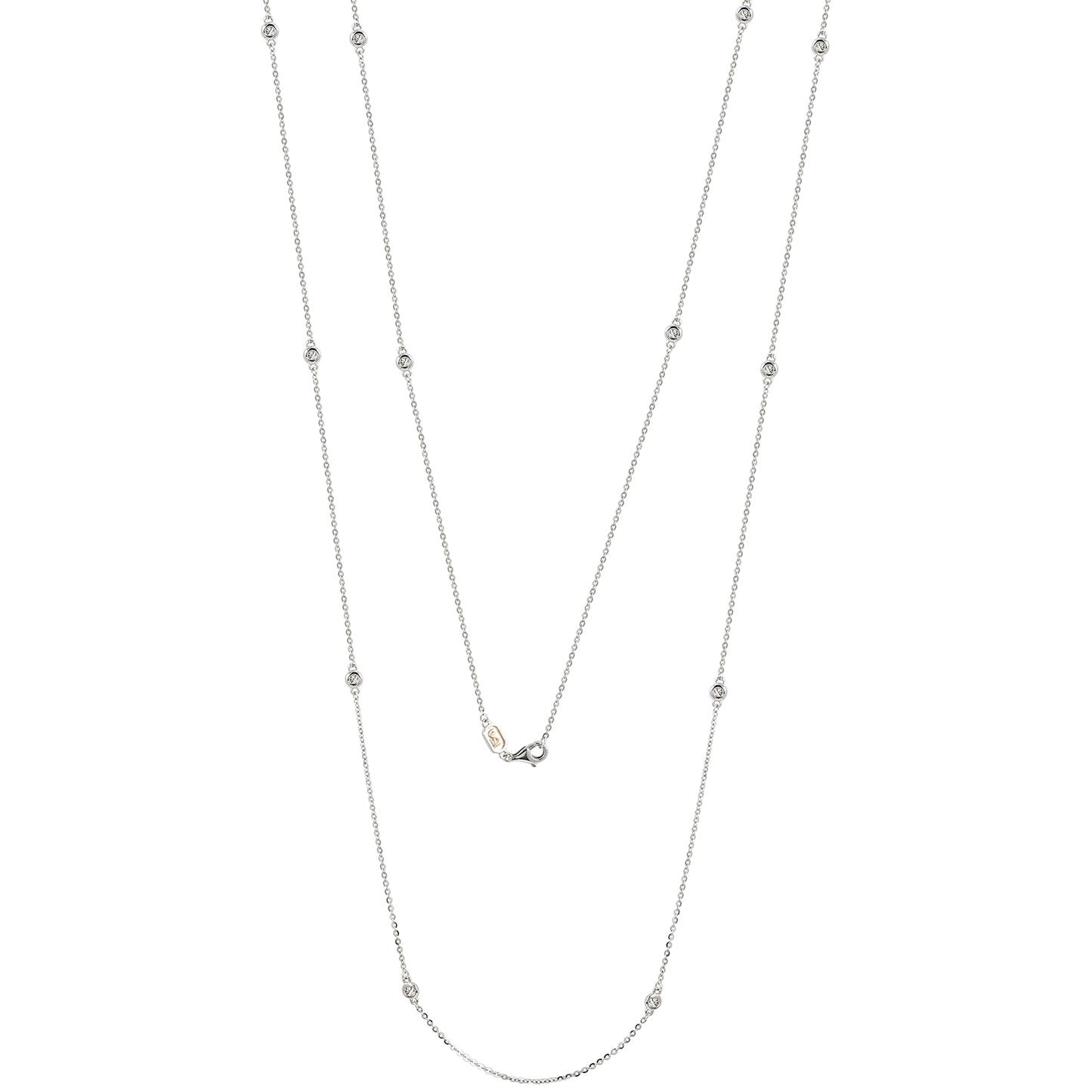 Suzy Levian 14k White Gold 1.70 CTTW Bezel Diamond Station Necklace (36 inch)