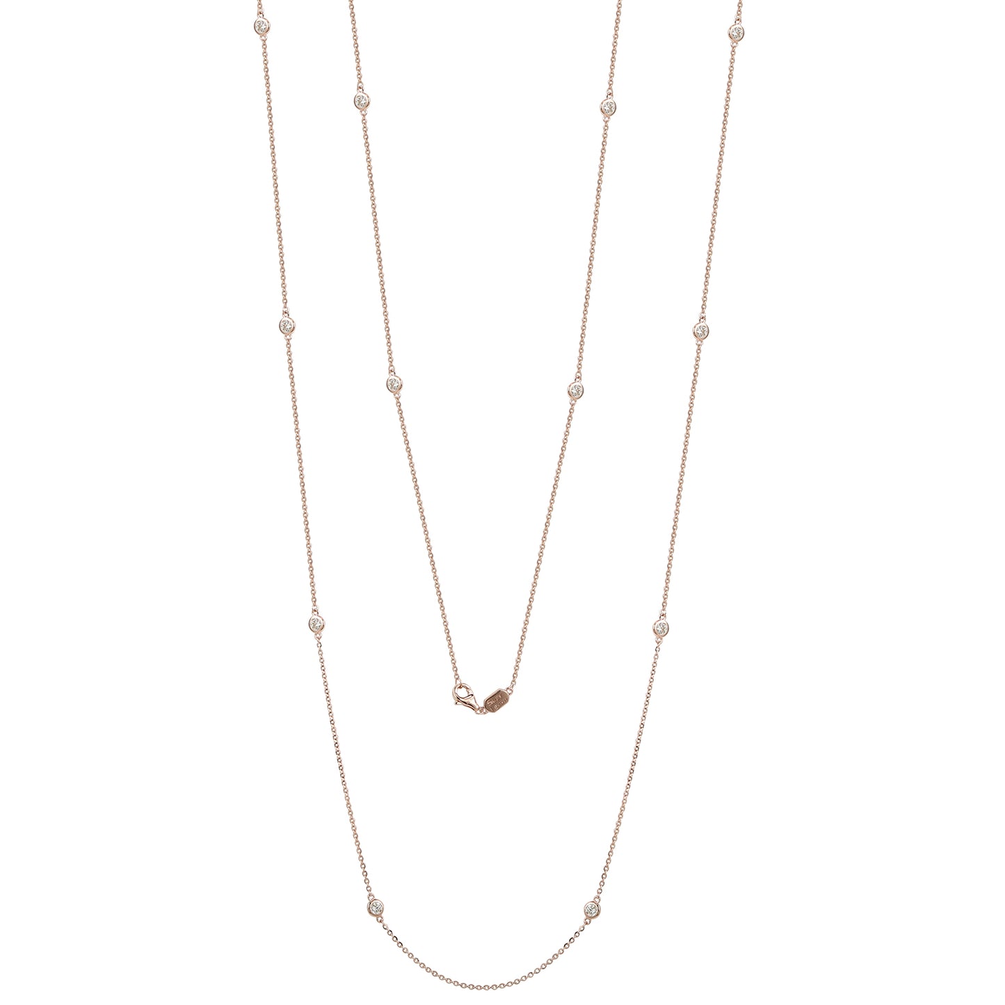 Suzy Levian 14k Rose Gold 2 CTTW Bezel Diamond Station Necklace (36 inch)