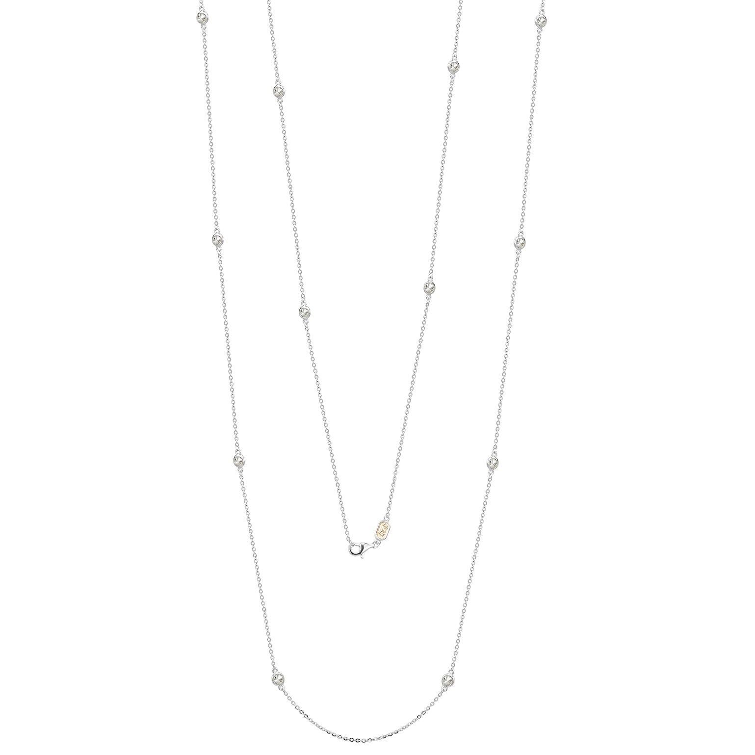 Suzy Levian 14K White Gold 2 Cttw Bezel Diamond Station Necklace (36 inch)