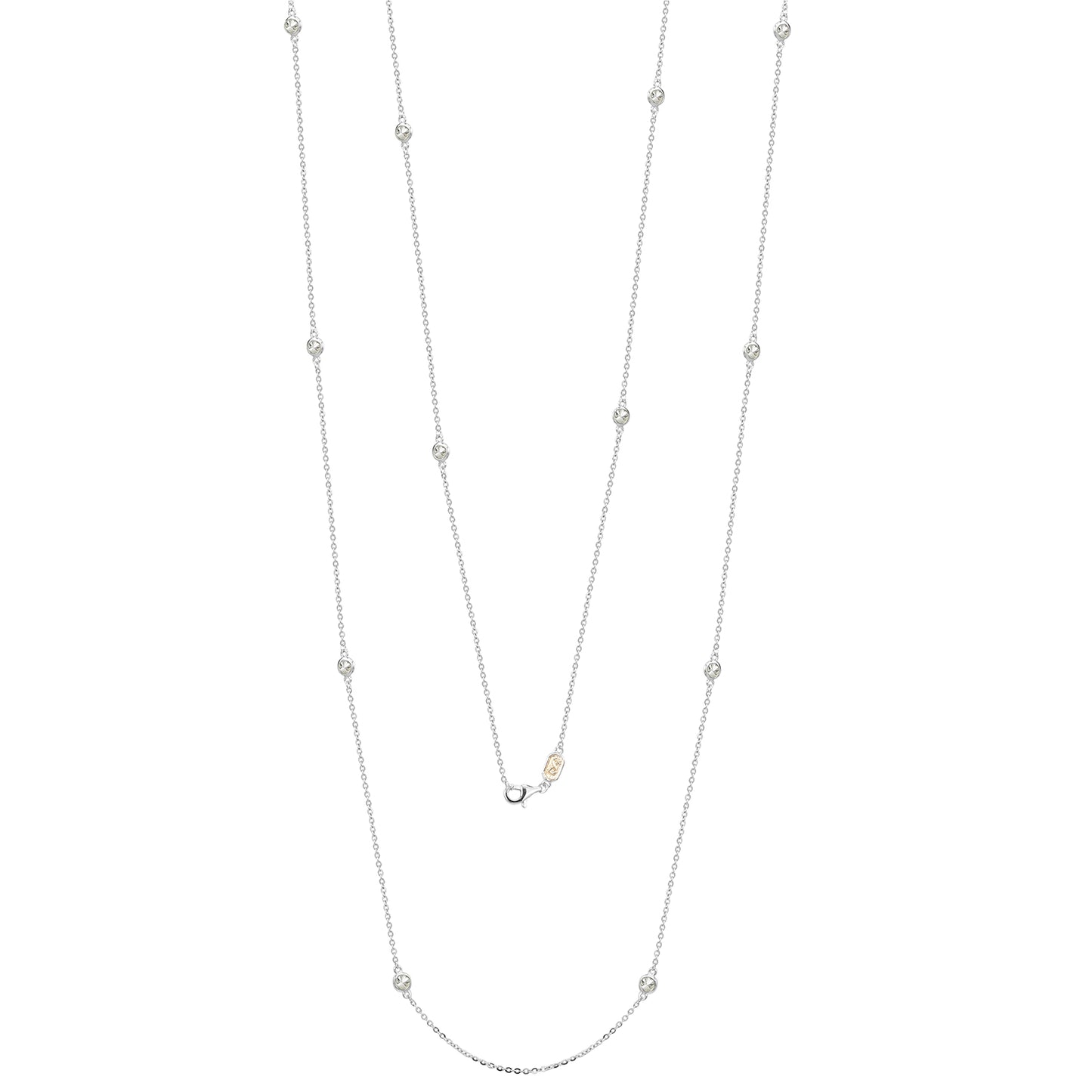 Suzy Levian 14k White Gold 2 CTTW Bezel Diamond Station Necklace (36 inch)