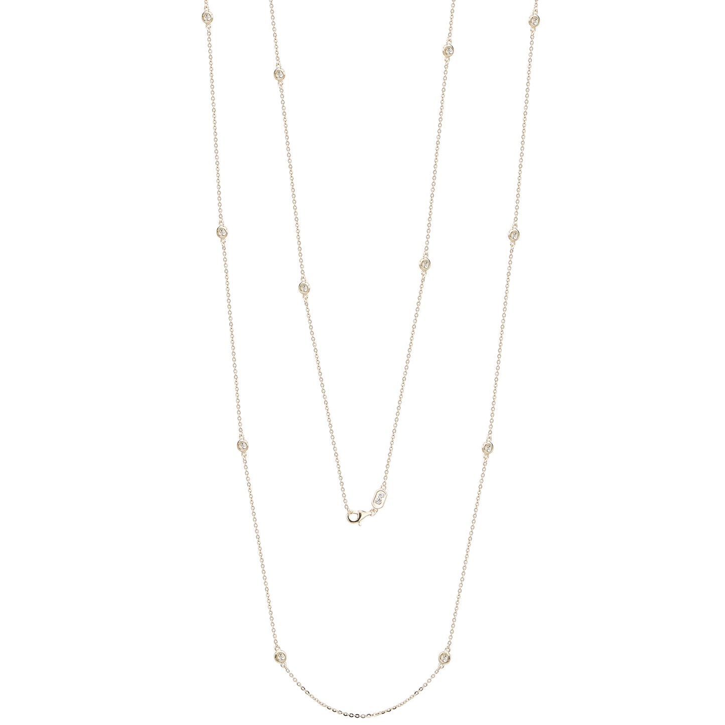 Suzy Levian 14k Yellow Gold 2 CTTW Bezel Diamond Station Necklace (36 inch)