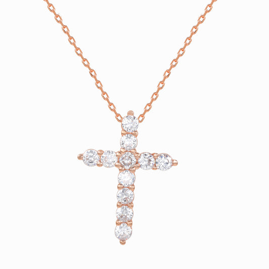 Suzy Levian Rose Sterling Silver White Cubic Zirconia Cross Pendant