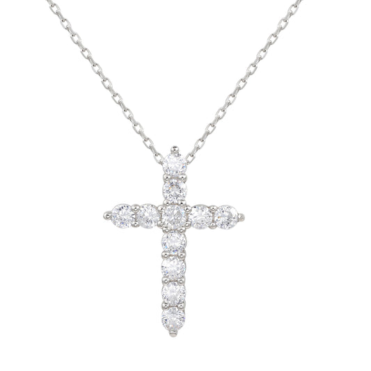 Suzy Levian White Sterling Silver Cubic Zirconia Cross Pendant