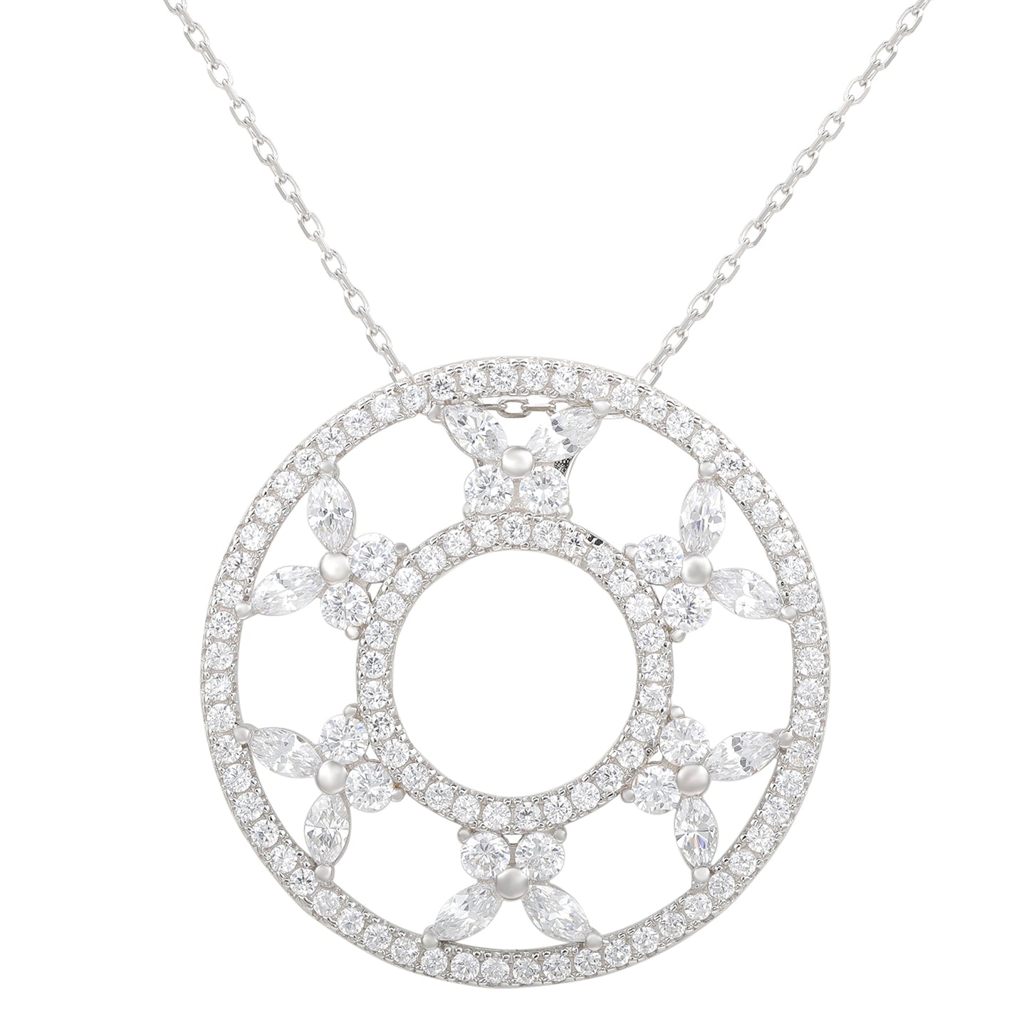 Suzy Levian Sterling Silver Circle Butterfly Cubic Zirconia Necklace