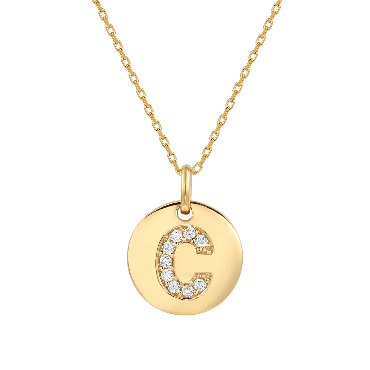 Suzy Levian Yellow Sterling Silver Cubic Zirconia Letter Initial Disc Pendant