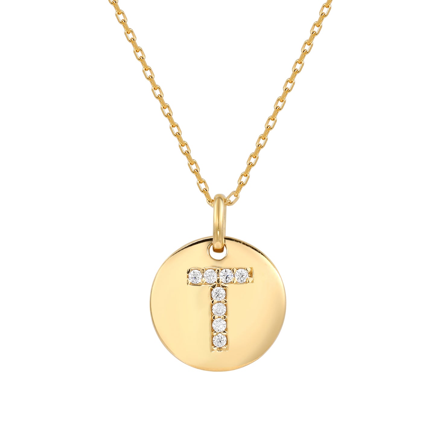 Suzy Levian Yellow Sterling Silver Cubic Zirconia Letter Initial Disc Pendant