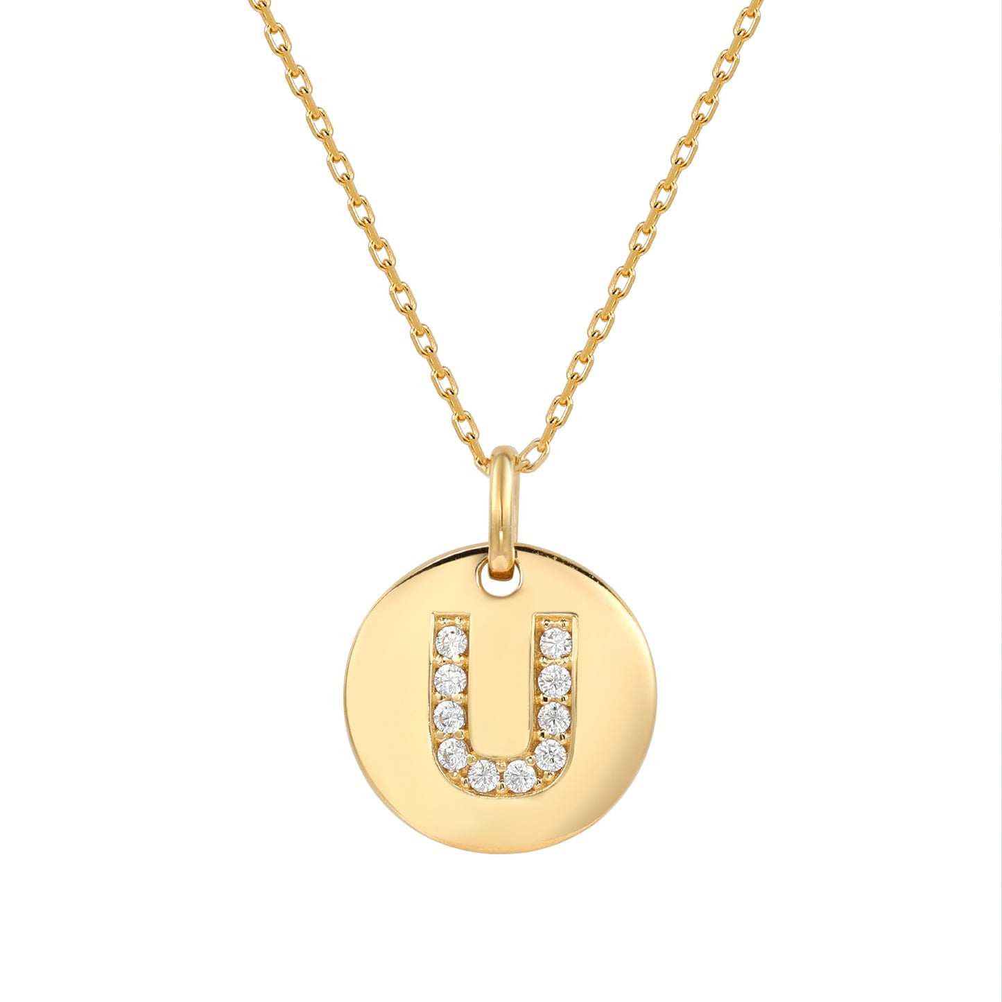 Suzy Levian Yellow Sterling Silver Cubic Zirconia Letter Initial Disc Pendant