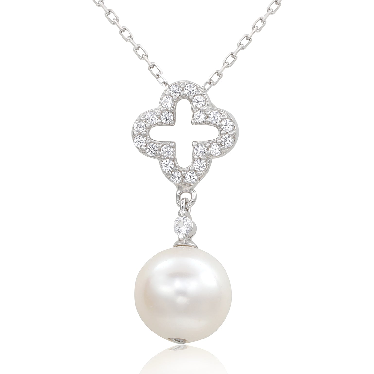 Suzy Levian Sterling Silver Clover White Sapphire and Cultured Pearl P –  SUZY LEVIAN NEW YORK