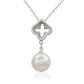 Suzy Levian Sterling Silver Clover White Sapphire and Cultured Pearl Pendant