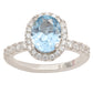 Suzy Levian Sterling Silver Oval Aqua Cubic Zirconia Halo Ring