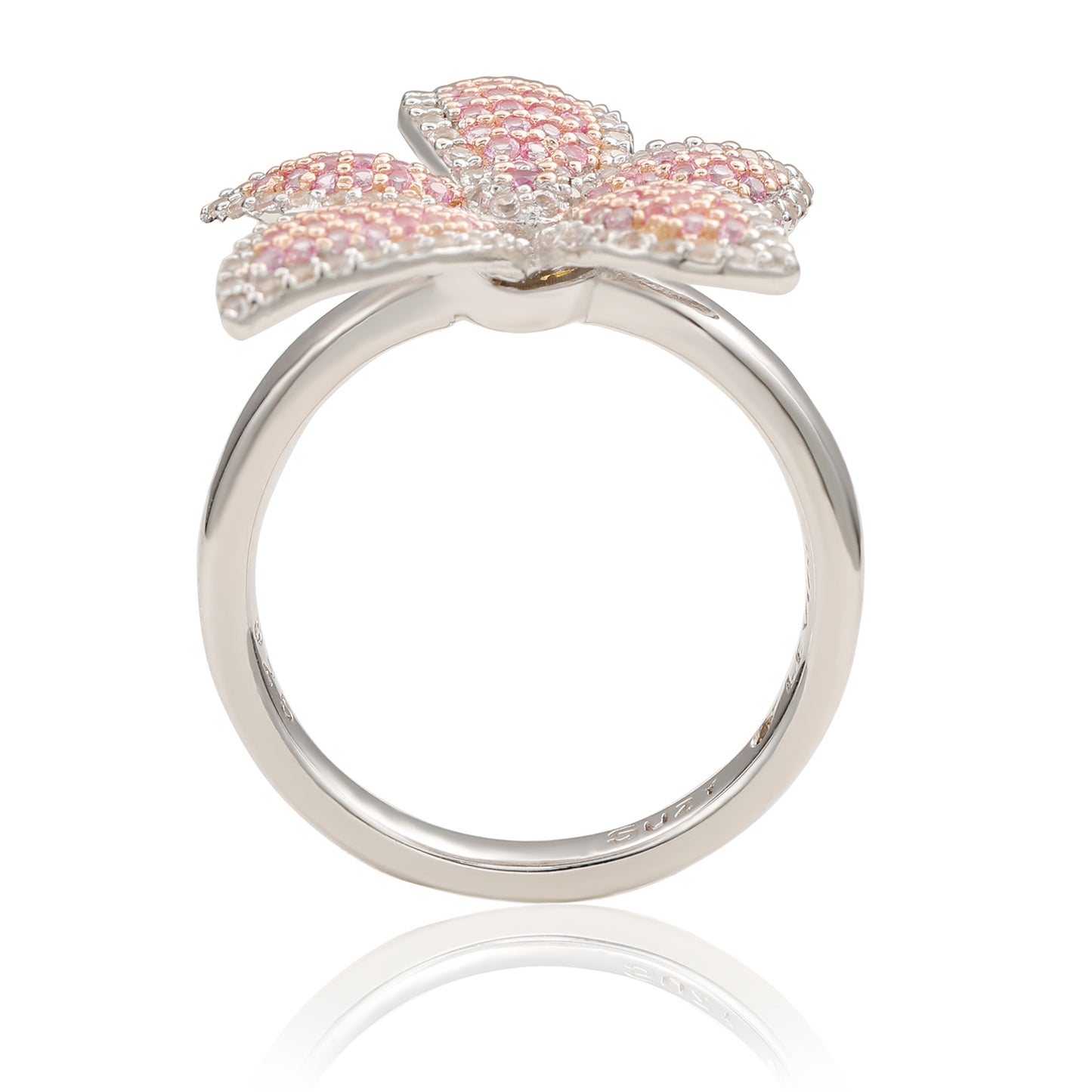 Suzy Levian Sterling Silver Pink Sapphire & White Sapphire Flower Ring