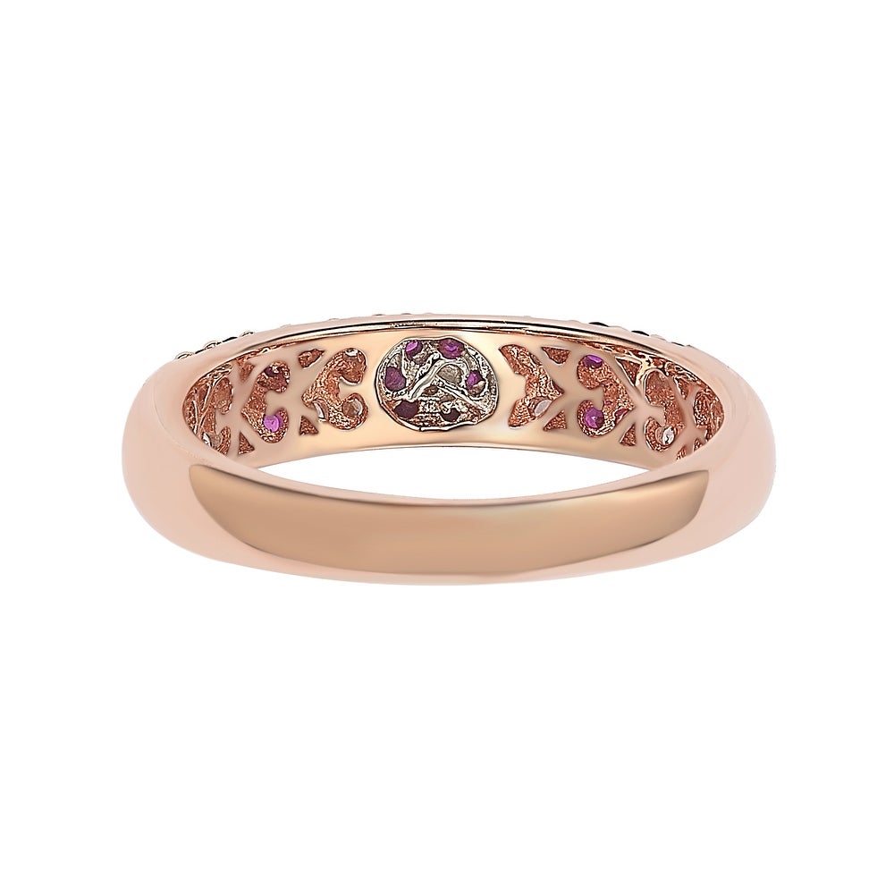 Suzy Levian Floral Ruby & White Cubic Zirconia in Rose Silver Half Band