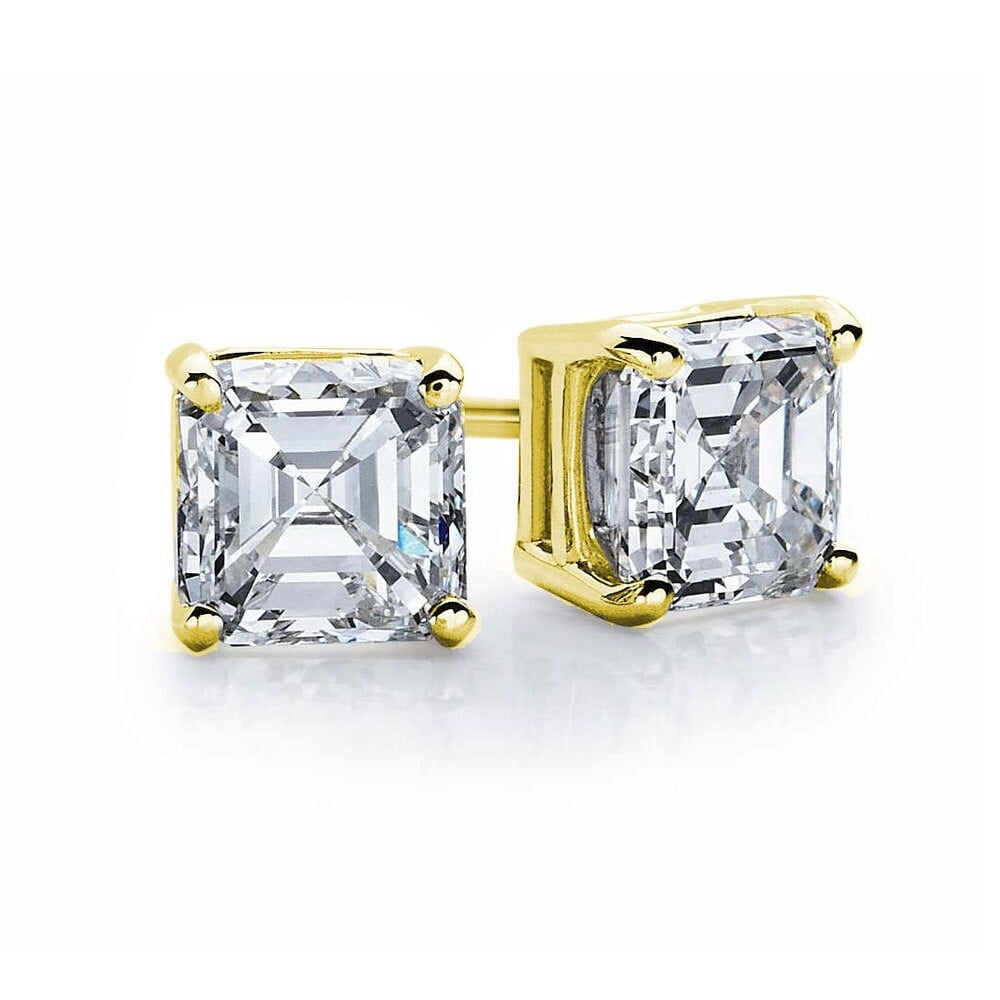 Suzy Levian Gold Plated Sterling Silver Asscher-Cut Cubic Zirconia 6mm 2.50 cttw Stud Earrings