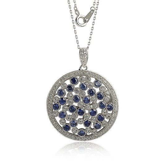 Suzy Levian Sterling Silver Sapphire & Diamond Accent Multi-Circle Pendant