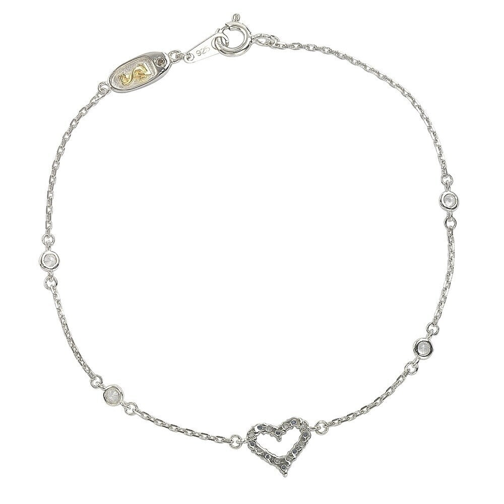 Suzy Levian Sterling Silver Sapphire & Diamond Heart Station Bracelet