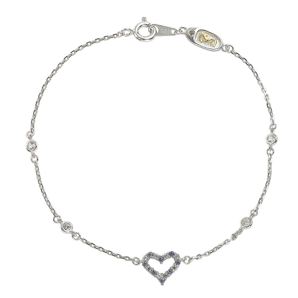 Suzy Levian Sterling Silver Sapphire & Diamond Heart Station Bracelet