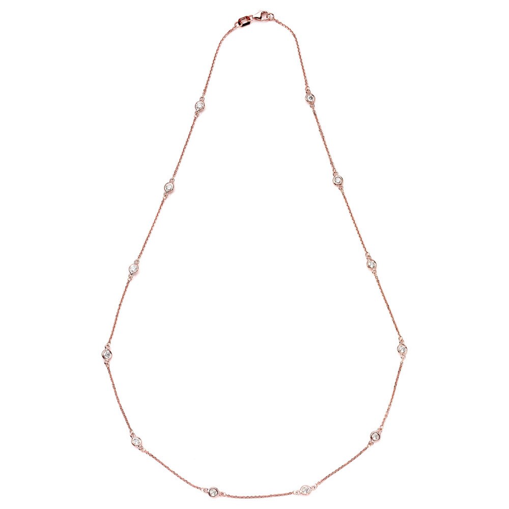 Suzy Levian 1 ct TDW 14k Rose Gold Bezel Diamonds by the Yard Station Necklace