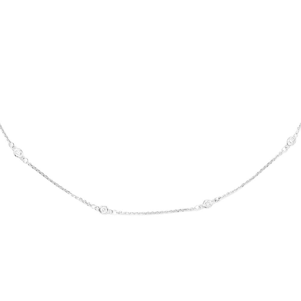 Suzy Levian 14K White Gold 1/3ct TDW Bezel Diamond Station Necklace