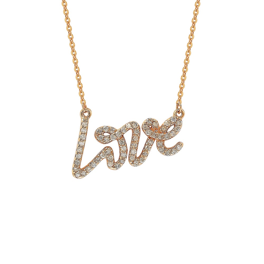 Suzy Levian 14K Rose Gold .30 cttw Diamond Love Necklace