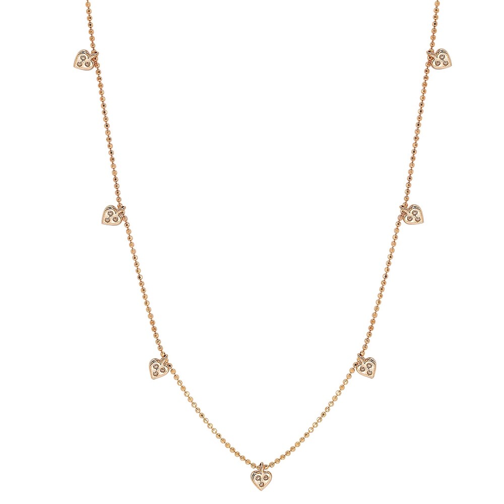 Suzy Levian 14K Rose Gold .30cttw Diamond Heart Station Necklace