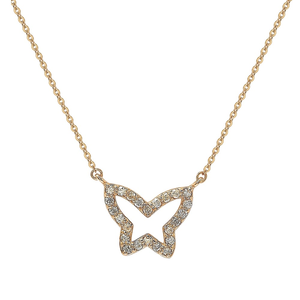 Suzy Levian 14K Rose Gold 0.30cttw Diamond Butterfly Necklace