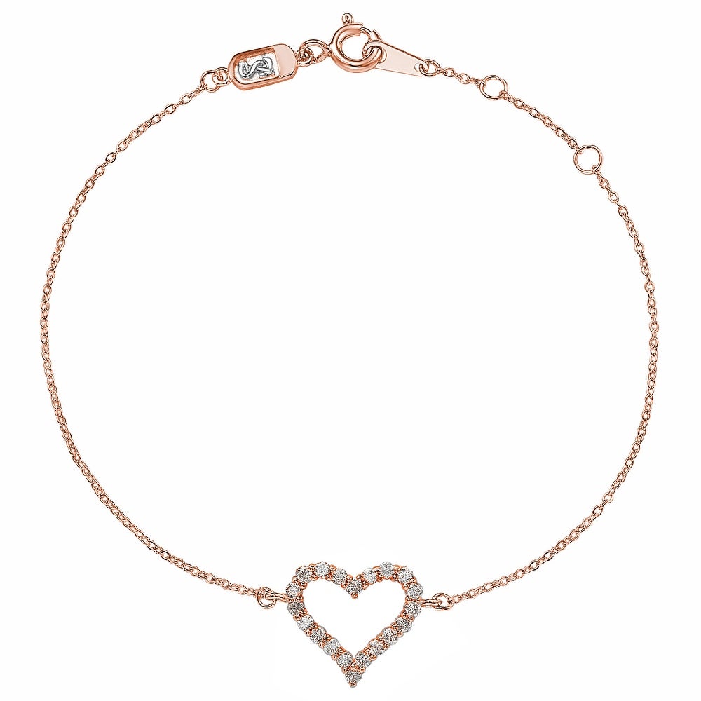 Suzy Levian 14K Rose Gold & .24 cttw Diamond Heart Solitaire Bracelet