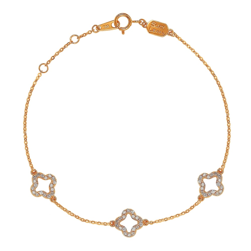 Suzy Levian 14K Rose Gold & .27 cttw Diamond Clover by the yard Bracelet