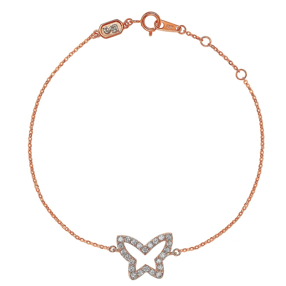 Suzy Levian 14K Rose Gold & .30 cttw Diamond Butterfly Solitaire Bracelet