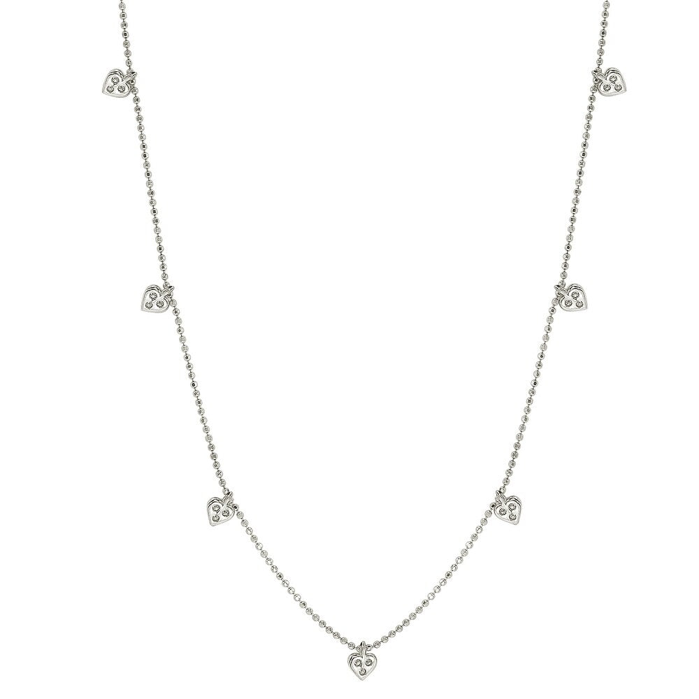 Suzy Levian 14K White Gold .30cttw Diamond Heart Station Necklace