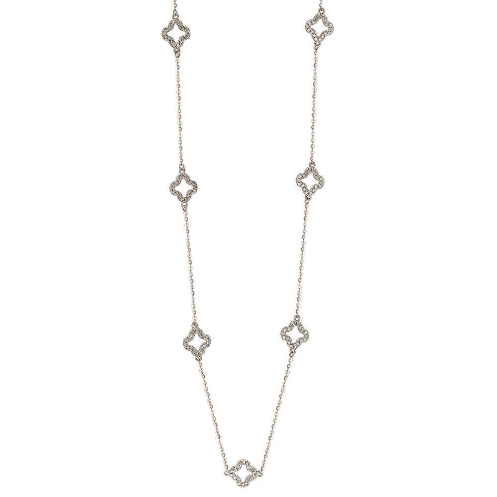 Suzy Levian 14K White Gold .63cttw Diamond Clover By The Yard Necklace