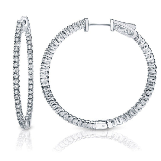 Suzy Levian 14K White Gold 1.601ct TDW Inside Out Diamond Hoop Earrings