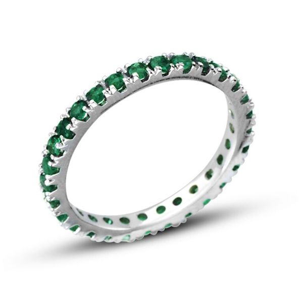 Suzy Levian 14K White Gold Diamond Ruby Emerald 3-piece Eternity Band Ring Set