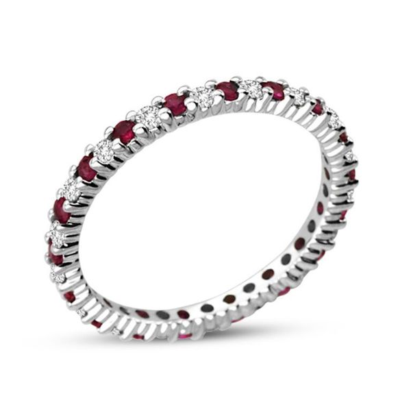 Suzy Levian 14K White Gold Diamond and Ruby Eternity Band Ring